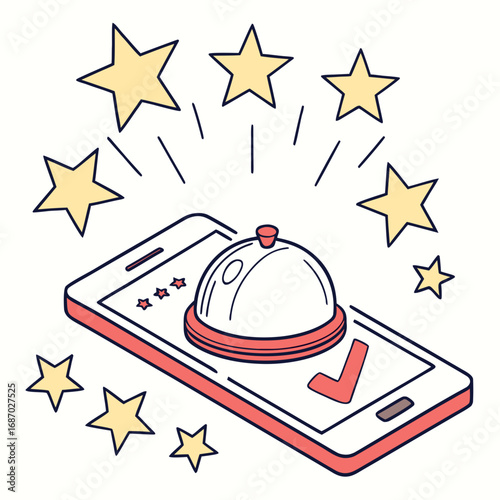 Vector art of online service rating concept with stars around