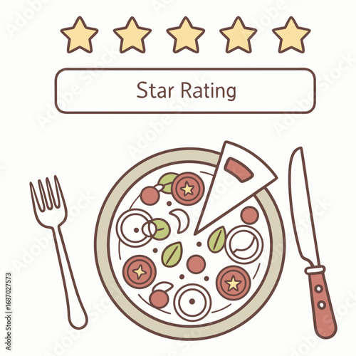Vector art of pizza with star rating, customer review concept