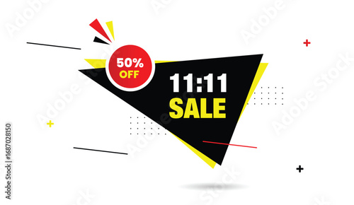 11 to 11 sale fifty percent off vector illustration icon editable web banner template design black yellow red gradient shapes light gray abstract business background marketing promotion offer