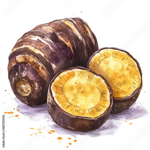 watercolor of Taro Root, vector, isolated on a white background.