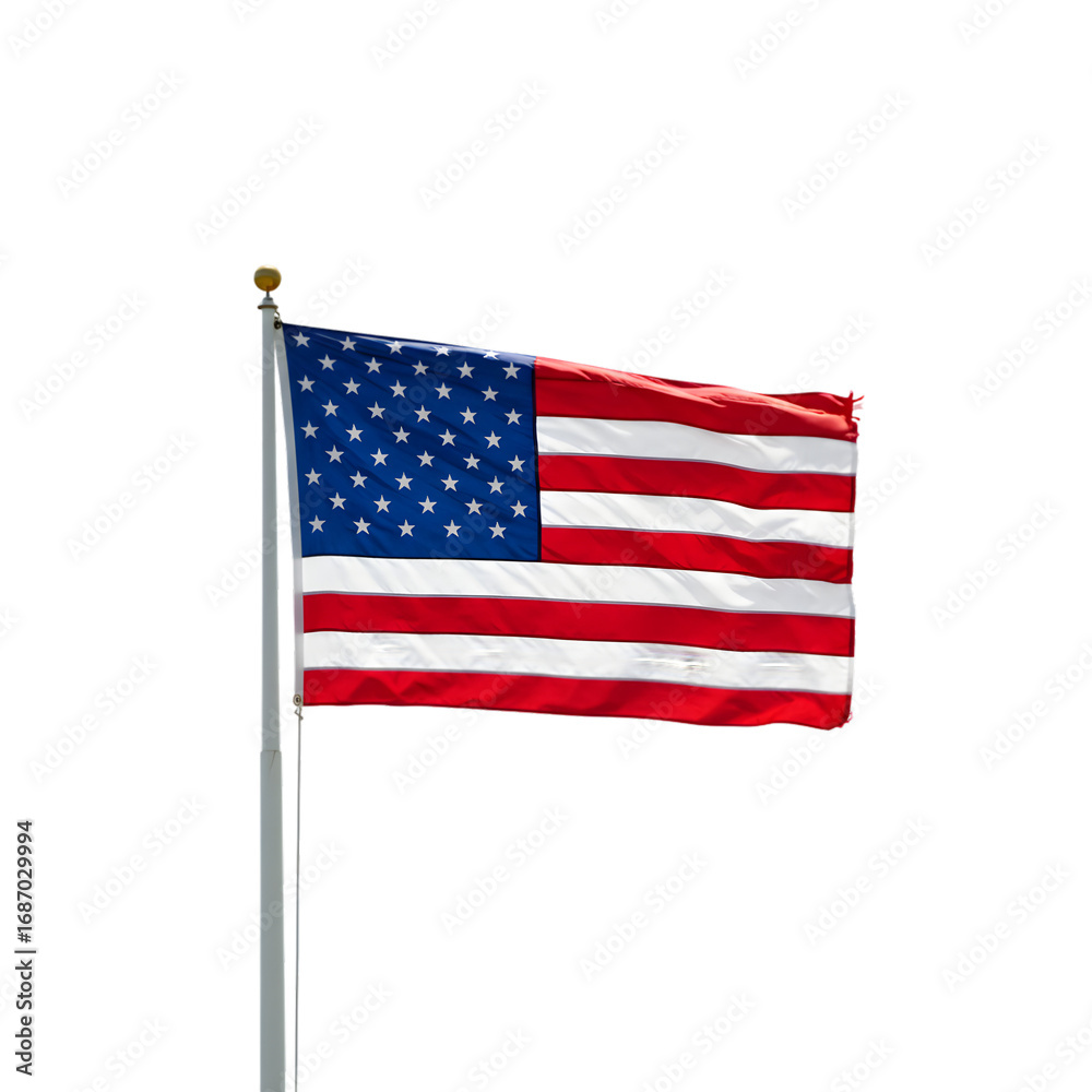 Fototapeta premium Photo of a Waving American Flag with Stars and Stripes Against Black Background