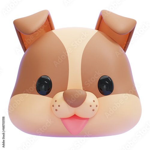 PNG 3D Cute Brown Dog Face with Tongue Out Illustration Isolated on a White Background