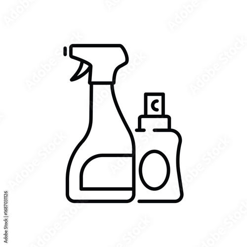 Two spray bottles different styles outlined in black sidebyside. Editable stroke. Icon vector illustration
