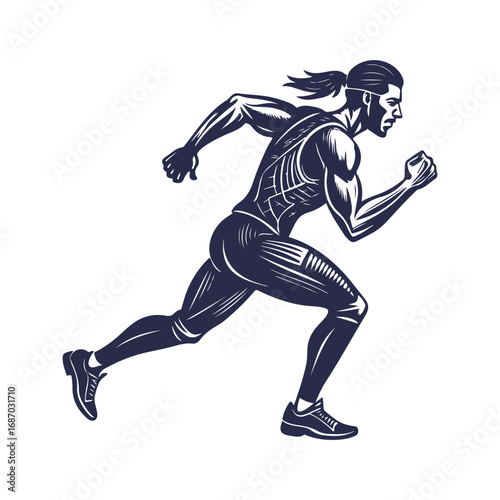 Athletic Runner Silhouette Illustration – Sport Fitness Man Sprinting Vector