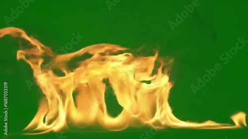 Abstract fiery flames against green screen