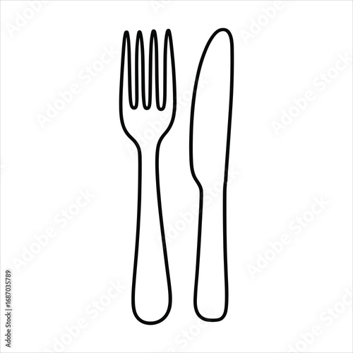 Simple black outline icon of a fork and knife on a white background cutlery utensil