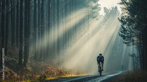 Cyclist forest path