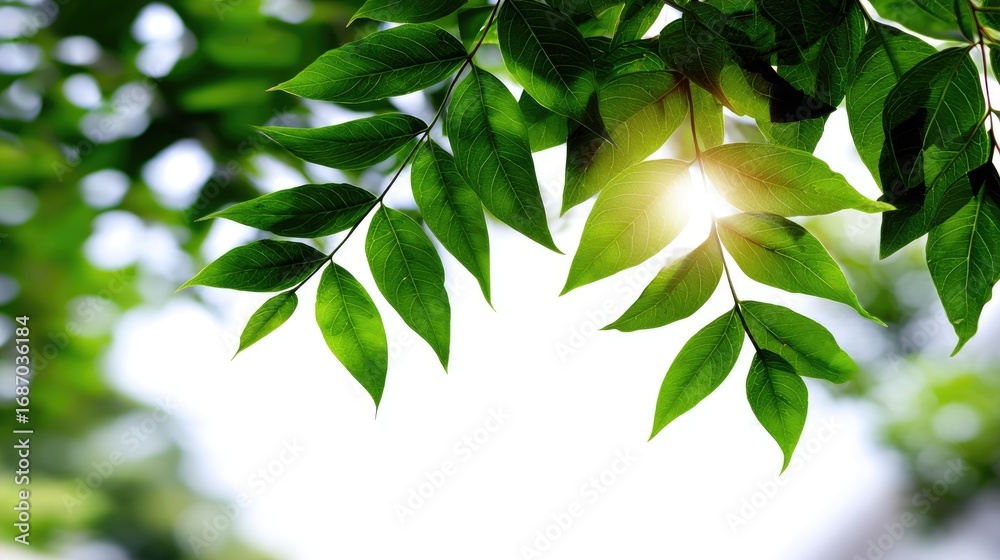 Fototapeta premium A close-up view of vibrant green leaves illuminated by gentle sunlight