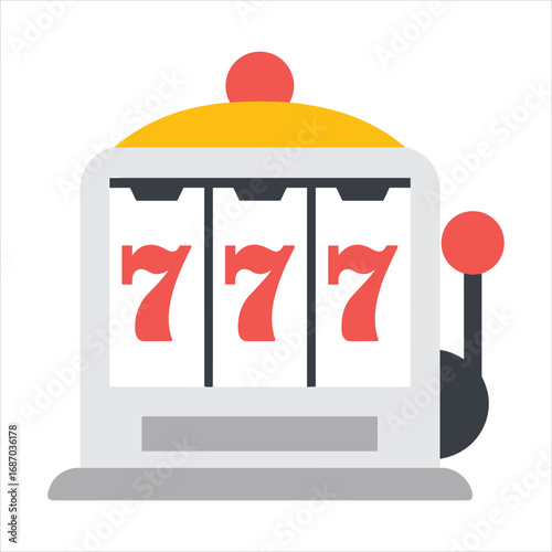 Slot machine with three sevens and a lever on white background casino gambling