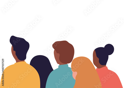 Group of diverse people standing together looking forward. Minimalist design for social diversity and inclusion concept.