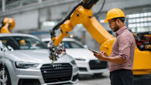 Robotics revolution in automotive manufacturing factory floor image industrial environment close-up view technology integration