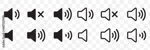 Sound off icon set. Simple sound volume and audio mute mark symbol design illustration. Volume icon set
