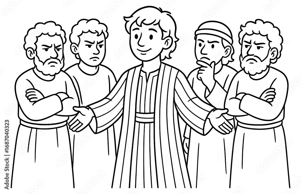 © 123levit - Joseph's multicolored coat: biblical scene depicting brothers' discontent