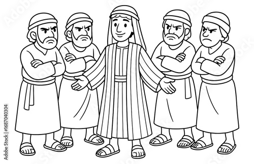Joseph's multicolored coat and envious brothers biblical story design