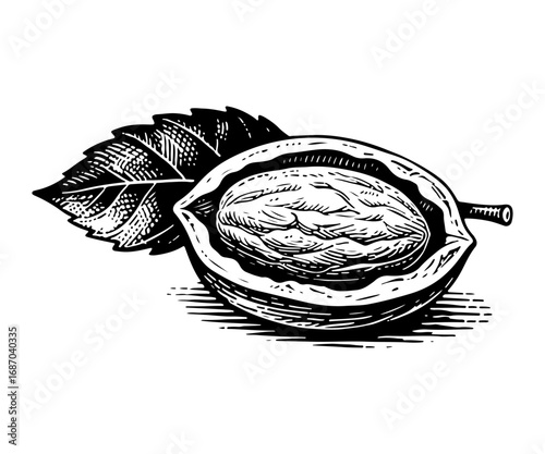 Almond vector engraving style illustration