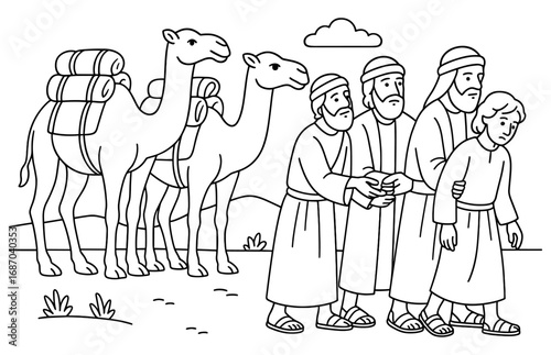 Biblical scene of joseph sold to traders - historical and religious education design