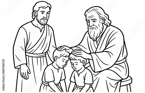 Biblical scene depicting jacob blessing grandsons for religious education and teachings