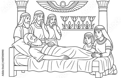 Historical depiction of joseph's final moments in ancient egyptian setting