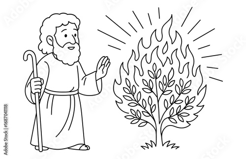 Moses encountering the burning bush - symbol of faith and revelation