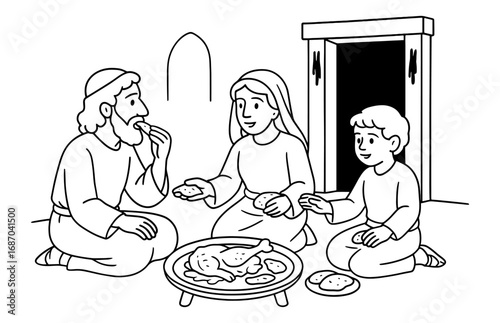 Passover family meal scene for holiday celebration and educational materials