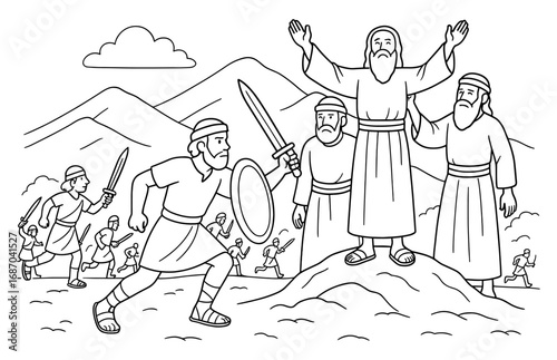 Epic battle with amalek in biblical landscape depicting courage and faith