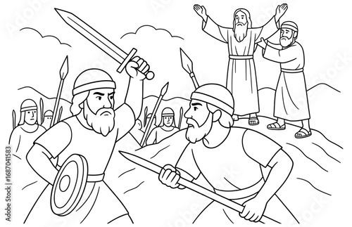 Biblical battle with amalek scene for educational and religious content