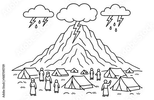 Mount sinai storytelling scene with tents and storm clouds - religious educational design
