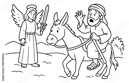 Biblical scene with balaam, donkey, and angel for religious education and storytelling