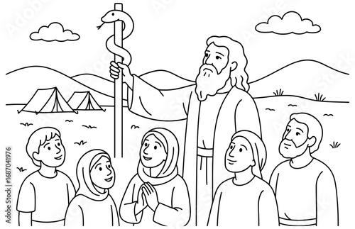 Moses with bronze serpent: biblical scene for religious education and storytelling