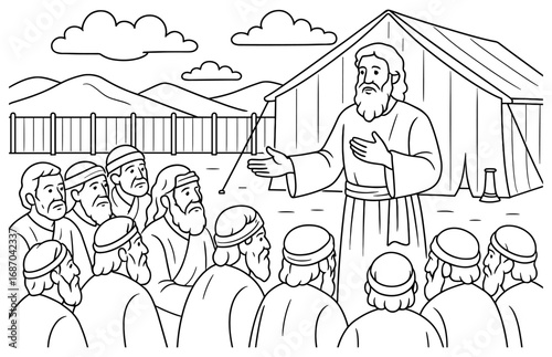 Biblical farewell scene with joshua addressing followers