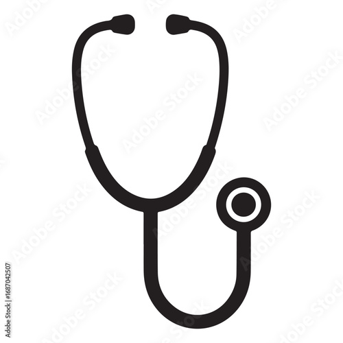 Black silhouette of a stethoscope on a white background medical health