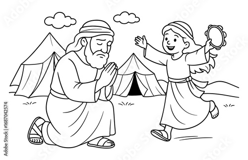 Jephthah's vow biblical scene - expressive illustration for religious education and storytelling
