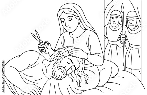 Samson's haircut scene for biblical storytelling or religious education