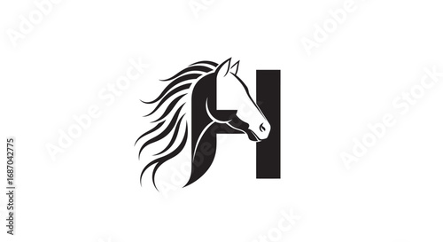 Stylized black horse head with a flowing mane integrated into the letter H logo.
