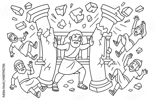 Samson's strength unleashed: biblical hero overthrowing pillars for religious education and inspiration