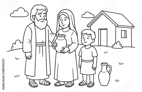 Elijah and widow's miracle scene: biblical story depiction for educational and spiritual use