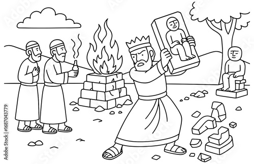King josiah destroying idols concept art for religious education or historical illustration