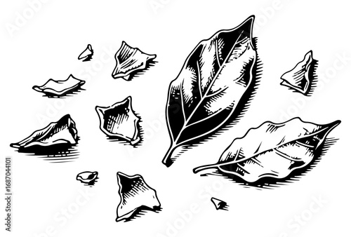 Bay leaf vector engraving style illustration