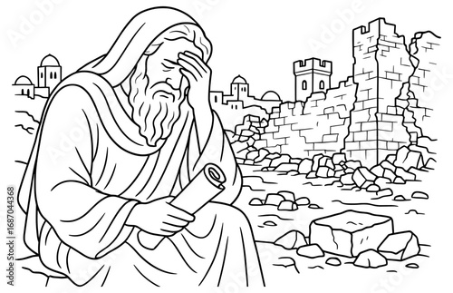 Weeping prophet in ancient biblical setting scene for faith and reflection