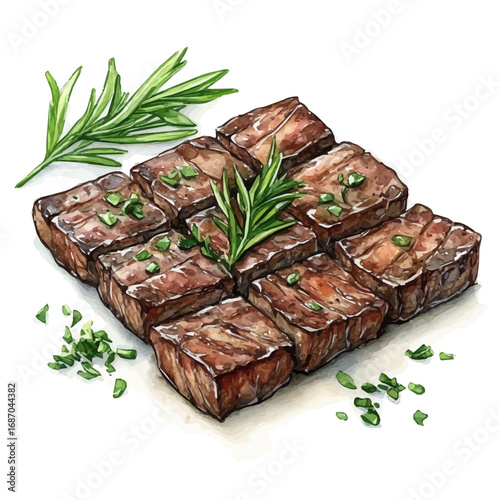 watercolor vector of Steak, isolated on a white background.
