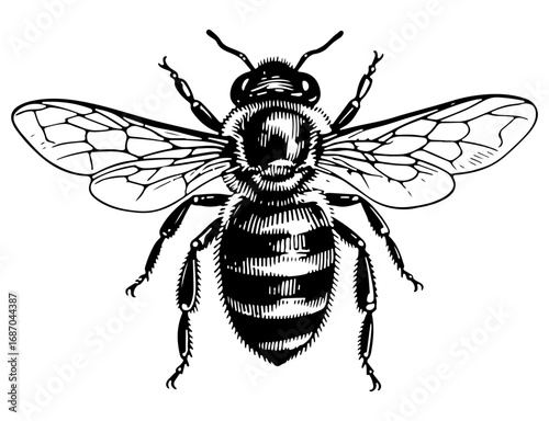 Bee vector engraving style illustration