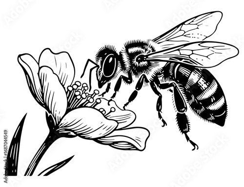 Bee vector engraving style illustration