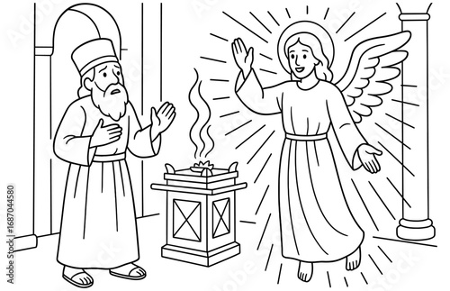 Angelic encounter with zechariah in temple setting for spiritual design