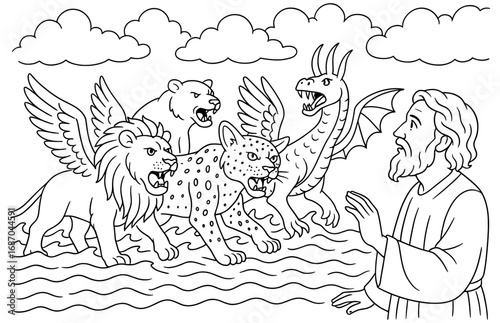 Daniel's prophetic beasts depiction - religious concept for educational use