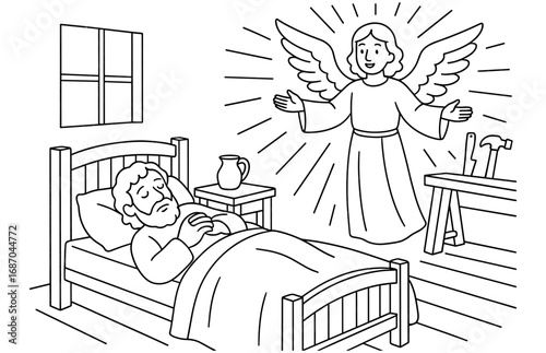 Biblical dream of joseph with angel in peaceful bedroom setting for religious education