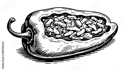 Bell Pepper vector engraving style illustration