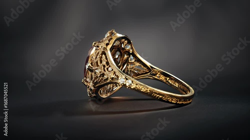 Exquisite vintage ring featuring a large red gemstone and intricate gold band