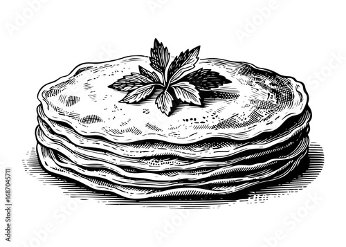 Blini vector engraving style illustration