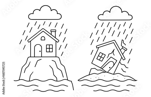 Wise builders' contrasting houses in rainy weather concept design