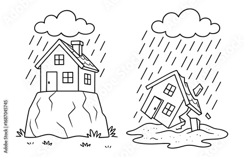 Conceptual design of wise vs. foolish builders with contrasting houses for educational use